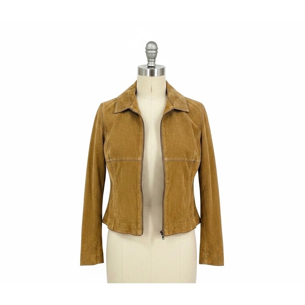 Wilsons Leather Maxima Suede Jacket Tan Brown Full Zip Corset Back Medium